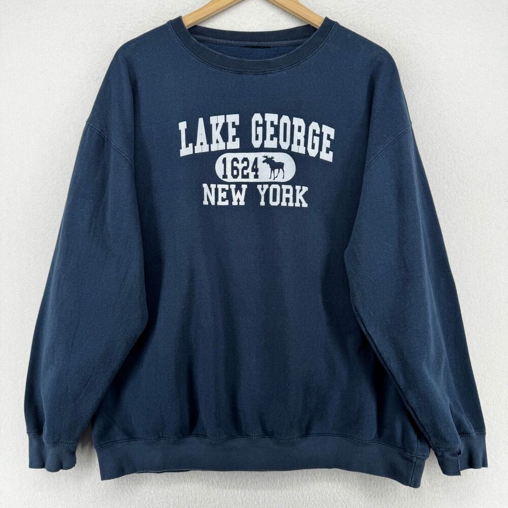 LAKE GEORGE Sweatshirt Mens L NY Summer Adirondacks Saratoga Springs Long Sleeve
